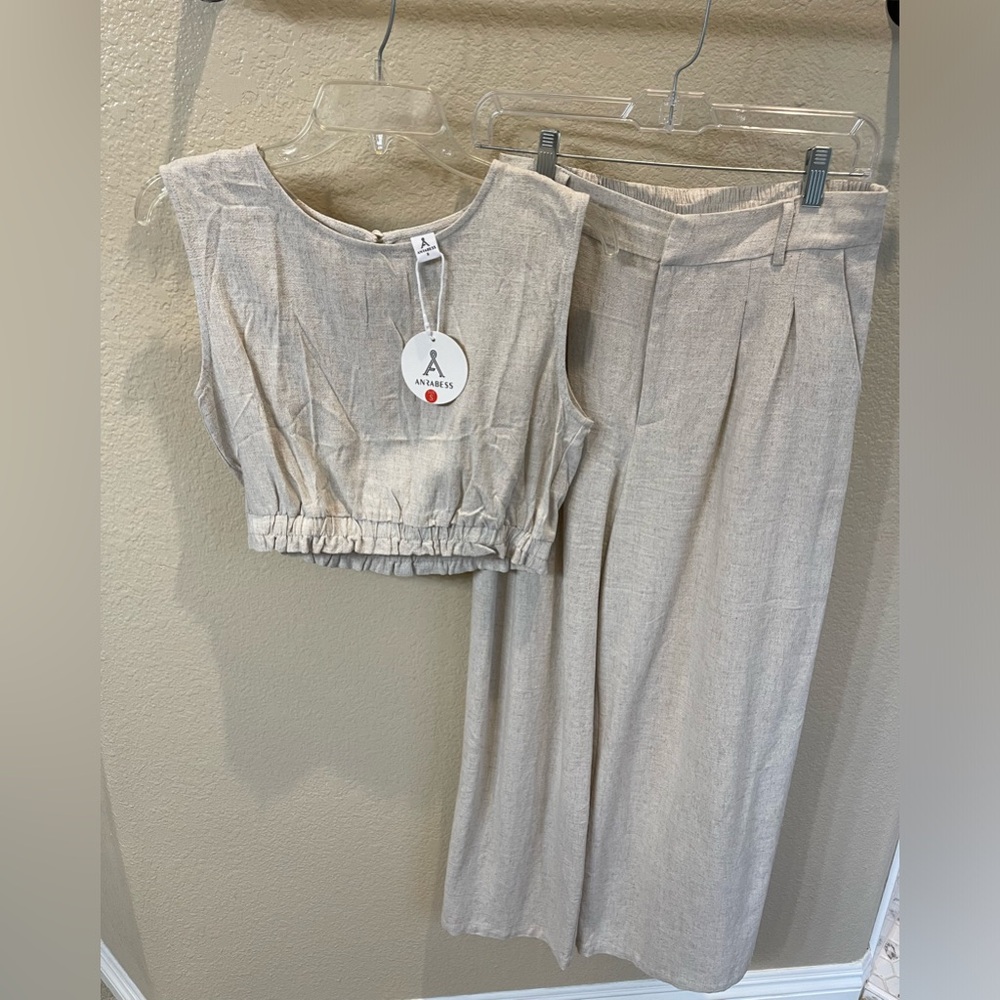 2-Piece Linen Wide Leg Jumpsuit Set